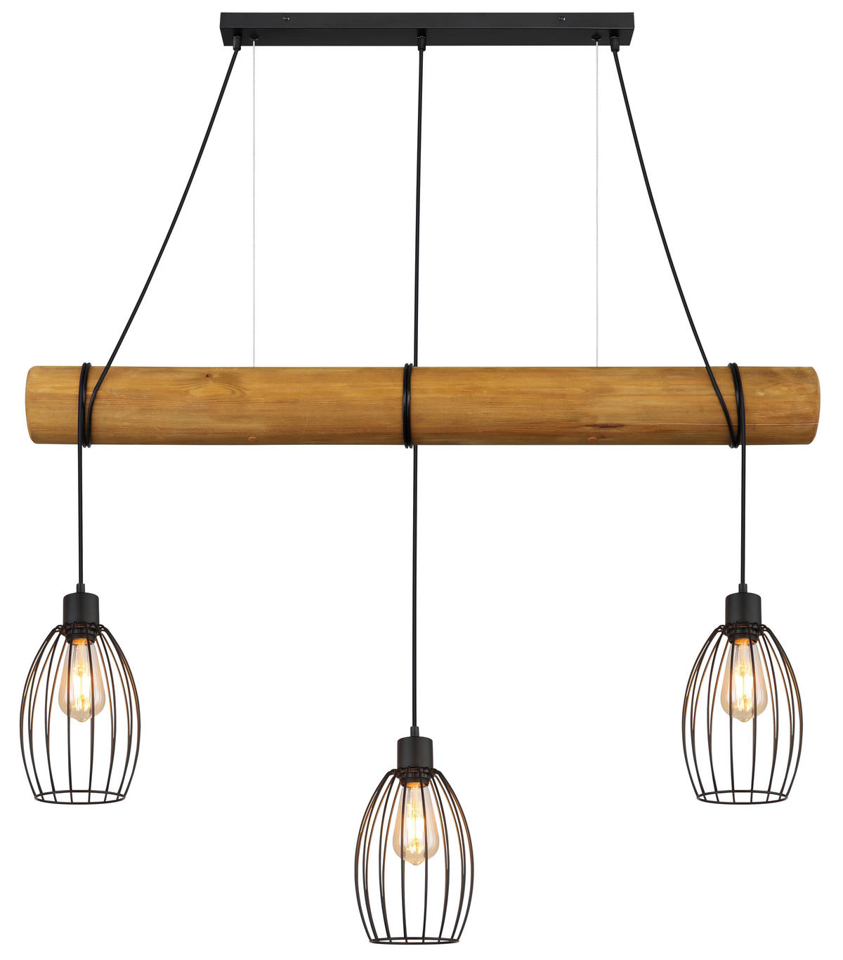 HÄNGELEUCHTE Berti 115/16/150 cm  - Schwarz/Braun, Design, Holz/Kunststoff (115/16/150cm) - Globo