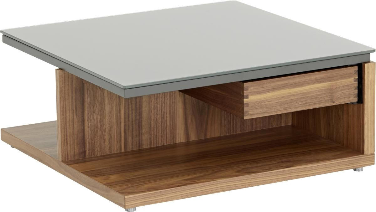 COUCHTISCH in Holz, Glas 70/70/30,9 cm  - Nussbaumfarben/Grau, Design, Glas/Holz (70/70/30,9cm) - Now by hülsta