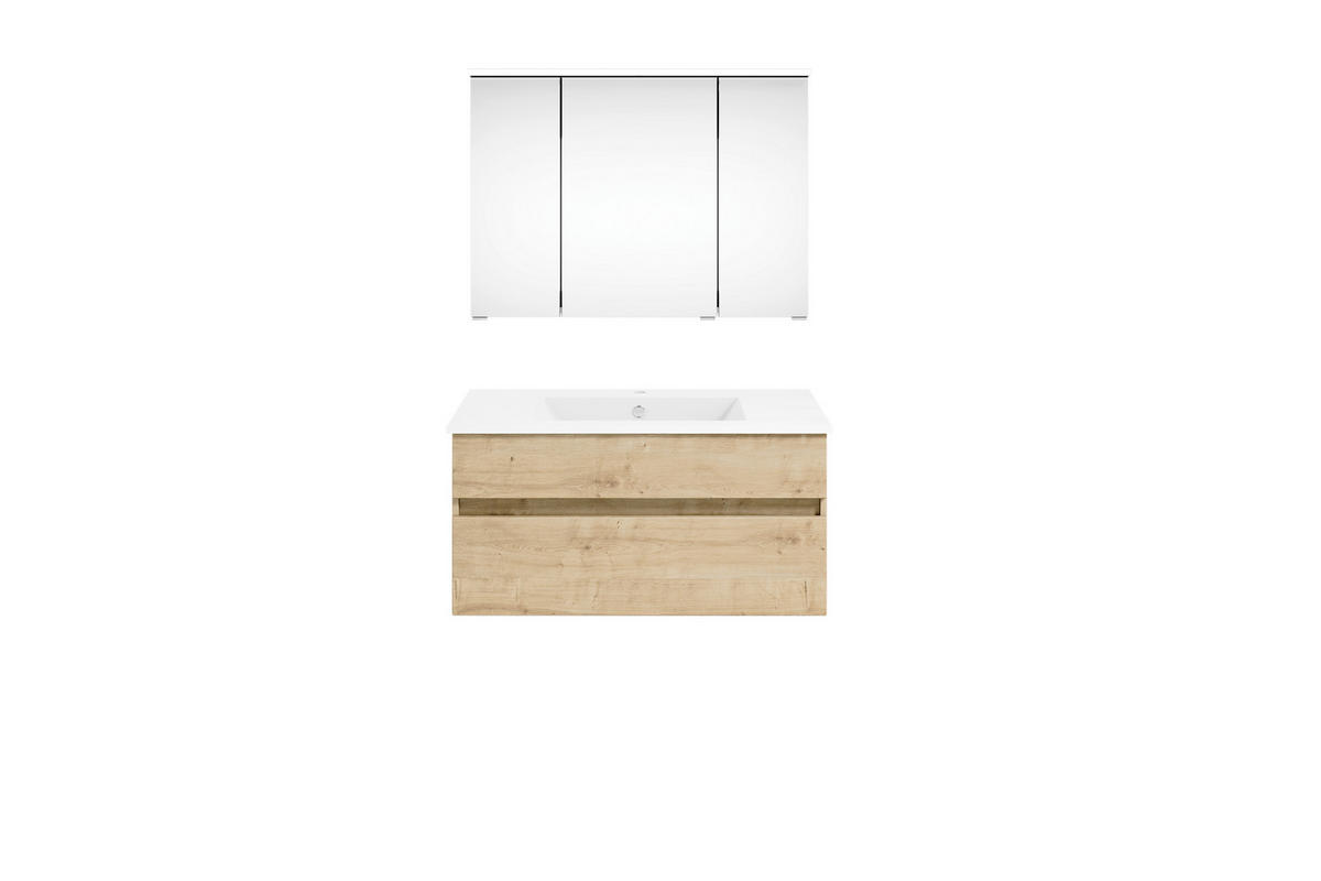 BADEZIMMER 90 cm  - Weiss/Eichefarben, Konventionell, Keramik/Holzwerkstoff (90cm) - Puris