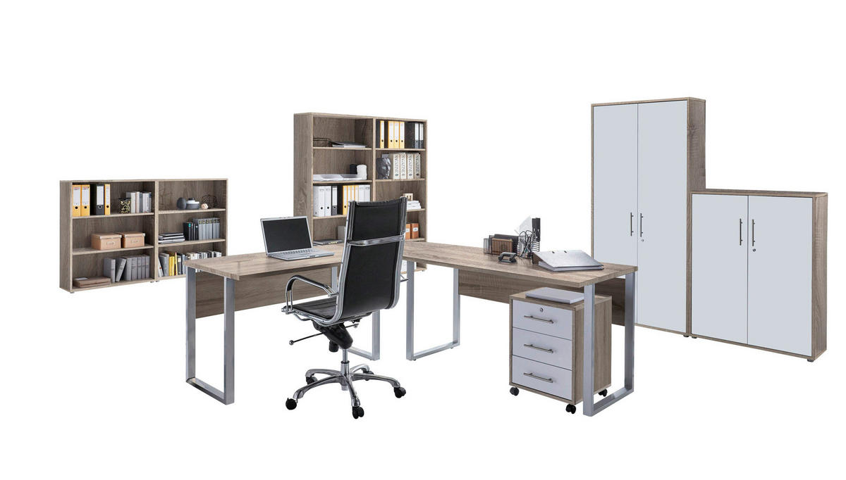 BÜRO - Weiß/Sonoma Eiche, MODERN, Holzwerkstoff/Metall - MID.YOU