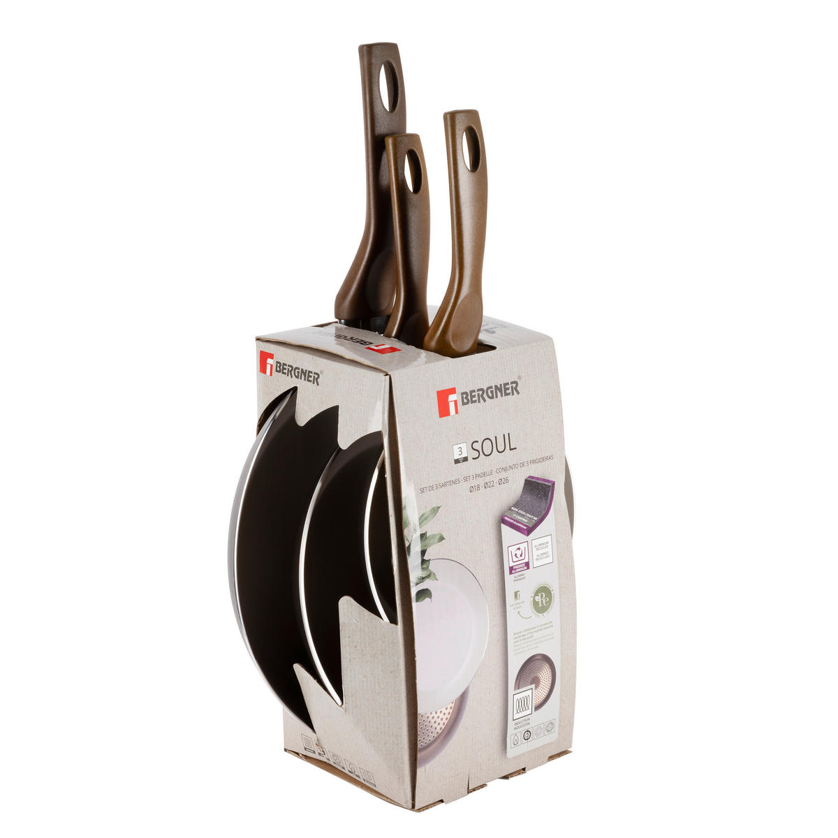 PFANNENSET Aluminium 3-teilig  - Braun/Weiß, Basics, Kunststoff/Metall (47/26/15cm)