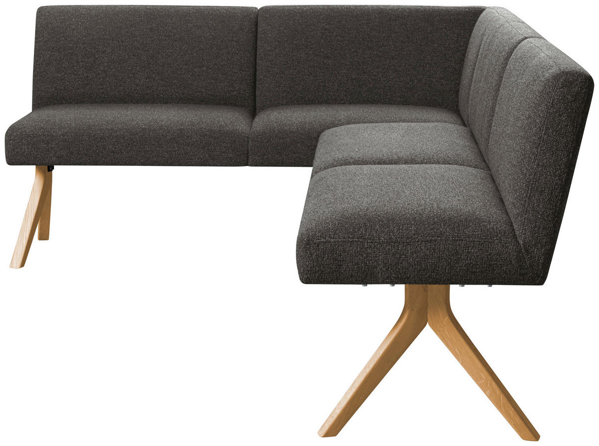 ECKBANK 172/218 cm Webstoff Dunkelgrau Eiche vollmassiv   - Eichefarben/Dunkelgrau, KONVENTIONELL, Holz/Textil (172/218cm) - Linea Natura
