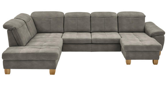 WOHNLANDSCHAFT Schlammfarben Mikrofaser - Wildeiche/Schlammfarben, KONVENTIONELL, Holz/Textil (243/343/185cm) - Voleo
