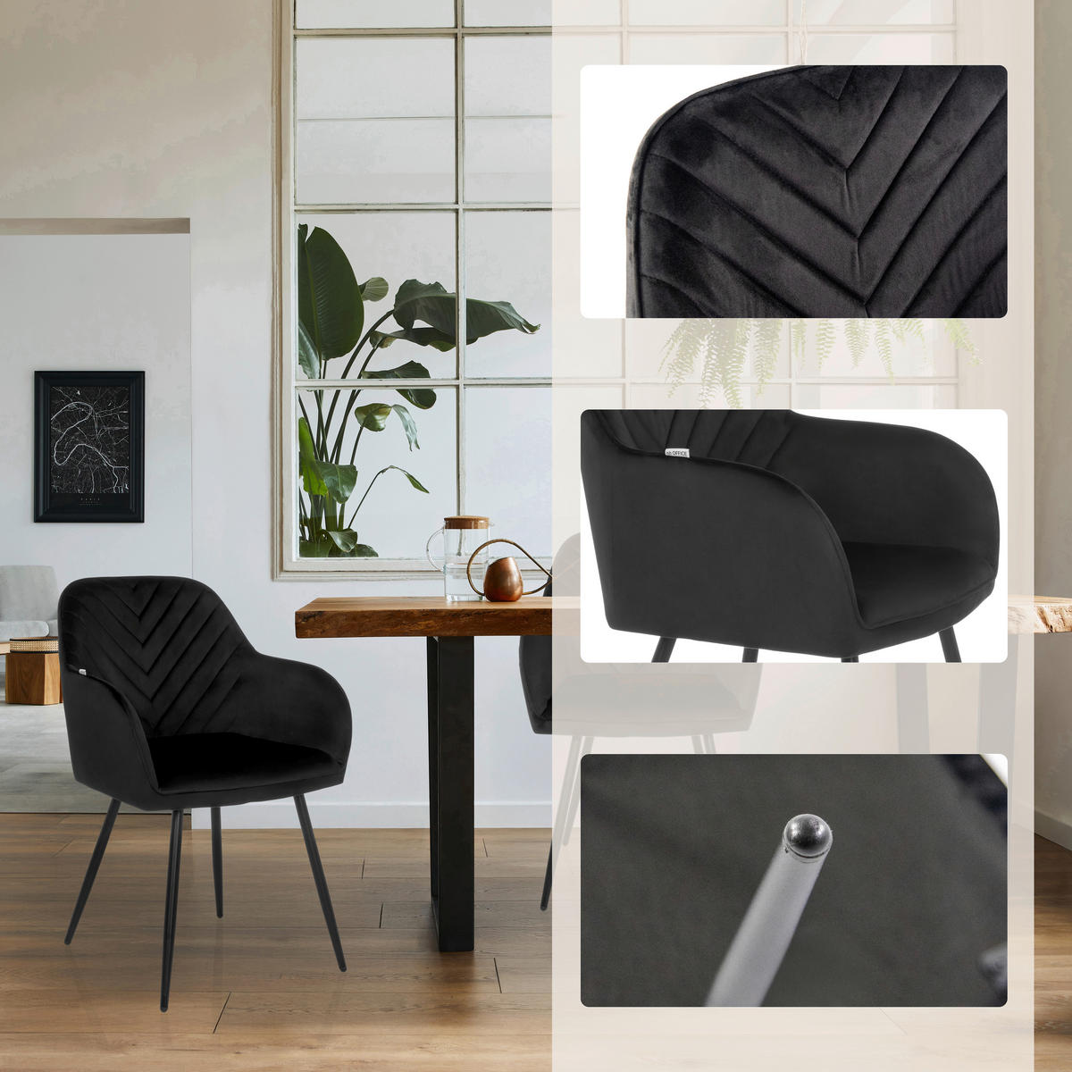 STOL MED ARMSTÖD  - svart, Modern, metall/textil (55/86/58cm) - MID.YOU