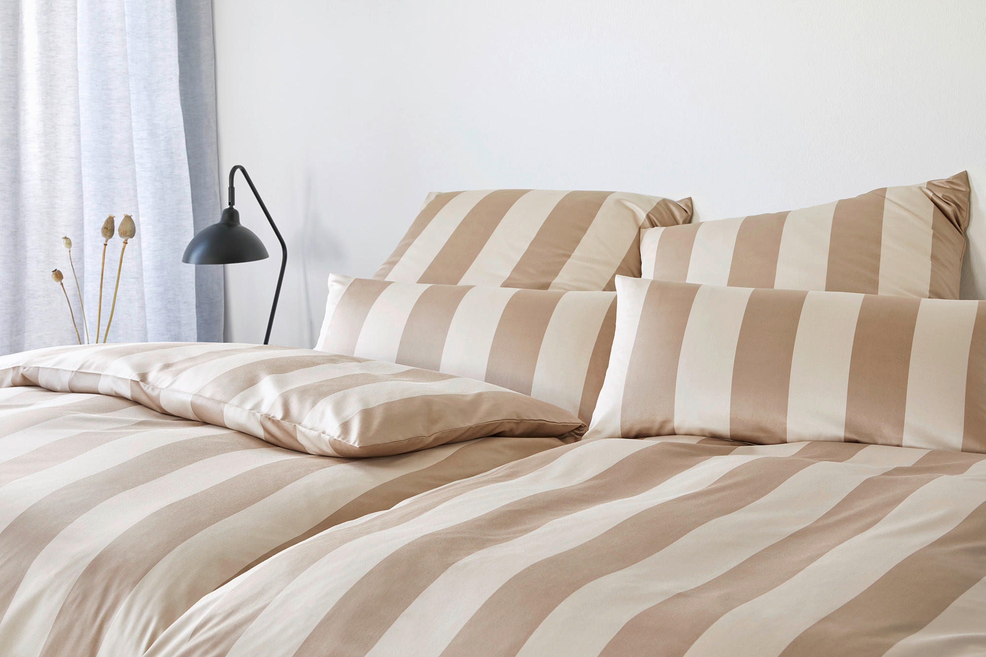 BETTWÄSCHESET Makosatin 160/210 cm  70 cm/50 cm  - Cognac/Naturfarben, Konventionell, Naturmaterialien/Textil (160/210cm) - Elegante