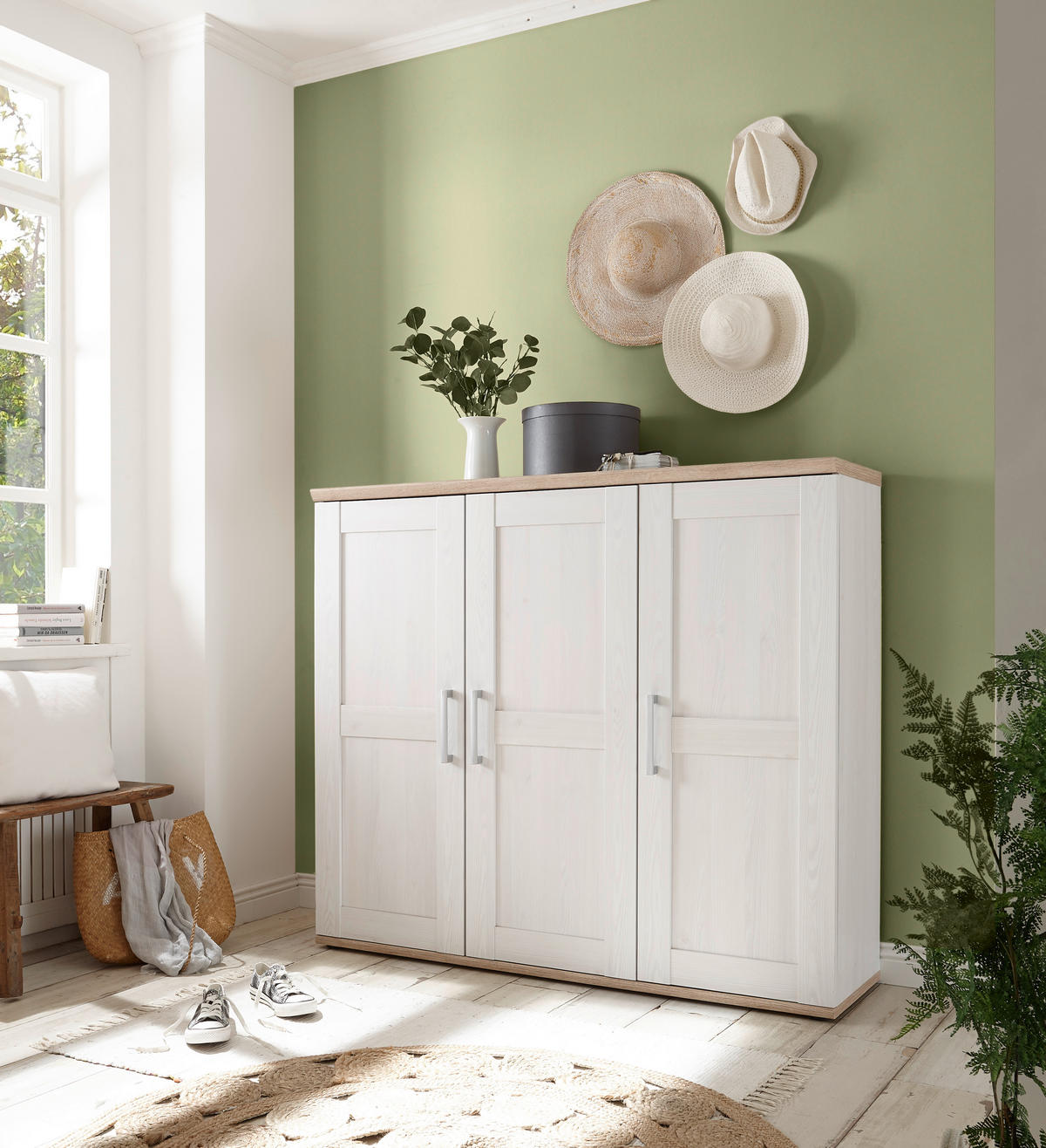 SCHUHSCHRANK Weiß, Eichefarben, Lärchefarben, Eiche San Remo  - Eichefarben/Silberfarben, KONVENTIONELL, Holzwerkstoff/Kunststoff (139/120/38cm) - Xora