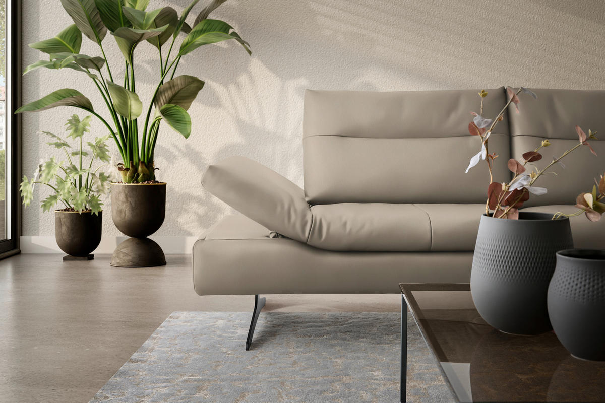 ECKSOFA in Echtleder Greige  - Greige/Schwarz, Modern, Leder/Metall (342/158cm) - Chilliano