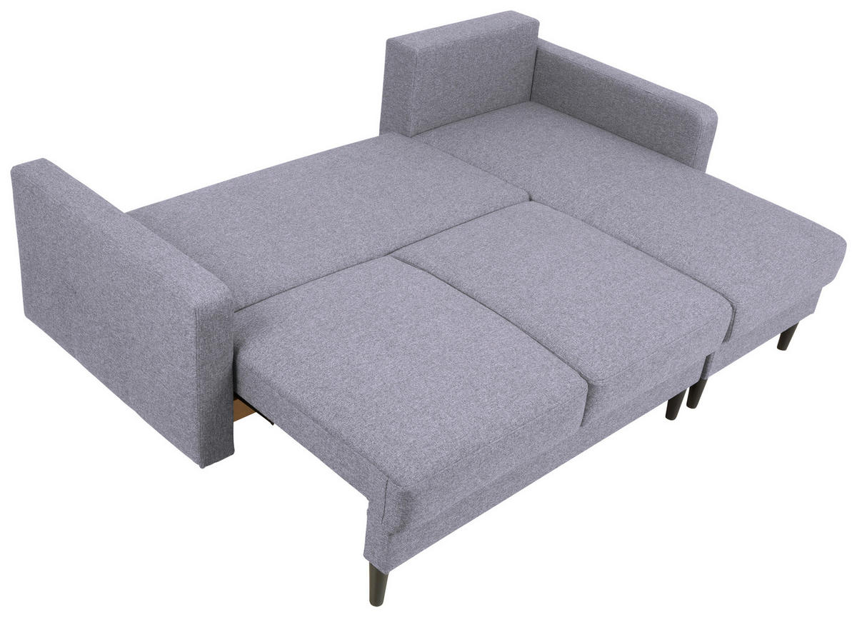 ECKSOFA in Flachgewebe Hellgrau  - Hellgrau/Schwarz, Konventionell, Holz/Textil (223/157cm) - MID.YOU