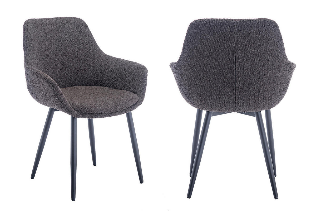 STUHL-SET 2 Stück  in Bouclé  - Anthrazit/Schwarz, MODERN, Textil/Metall (64/86/59cm) - Livetastic