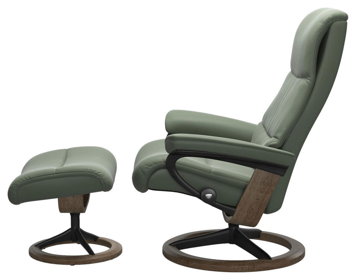 RELAXSESSELSET Echtleder Relaxfunktion, Hocker    - Eiche dunkel/Waldgrün, KONVENTIONELL, Leder/Holz (82/109/81cm) - Stressless