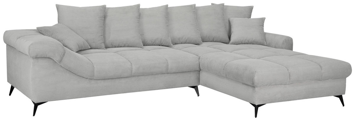 ECKSOFA Hellgrau Cord Rückenkissen, Armlehnenkissen, Rücken echt  - Hellgrau/Schwarz, KONVENTIONELL, Textil/Metall (332/231cm) - Carryhome