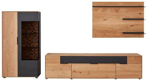 WOHNWAND  in Schwarz, Eichefarben  321,4/172/45,2 cm  - Eichefarben/Schwarz, Design, Glas/Holz (321,4/172/45,2cm) - Valdera