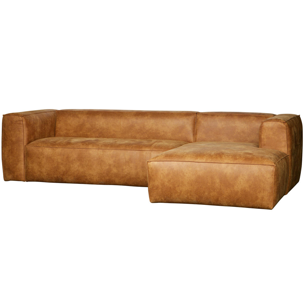 ECKSOFA Bean Cognac Kombination Echtleder/Stoff Lederlook  - Cognac/Schwarz, Design, Leder/Kunststoff (305/175cm) - Livetastic