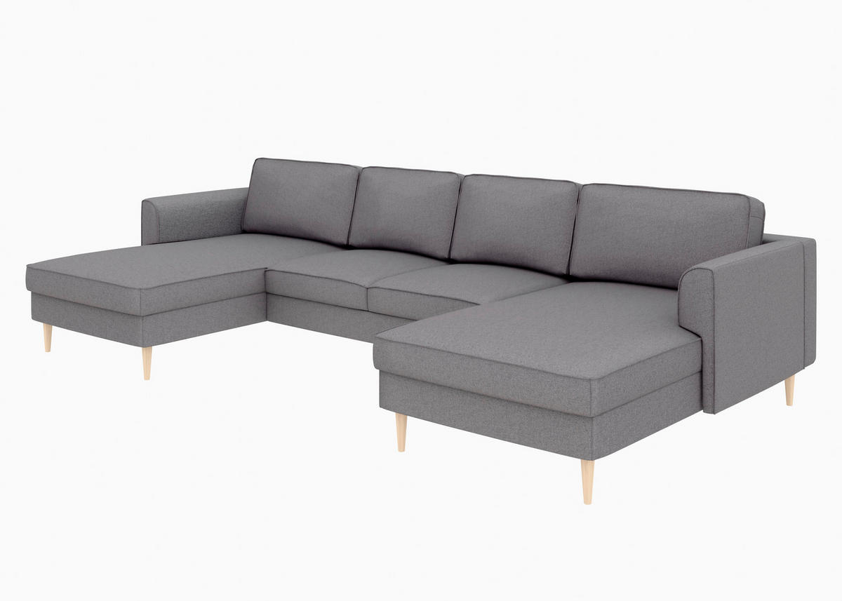 WOHNLANDSCHAFT Anthrazit Struktur  - Anthrazit/Buchefarben, MODERN, Holz/Textil (161/306/161cm) - Trendmanufaktur