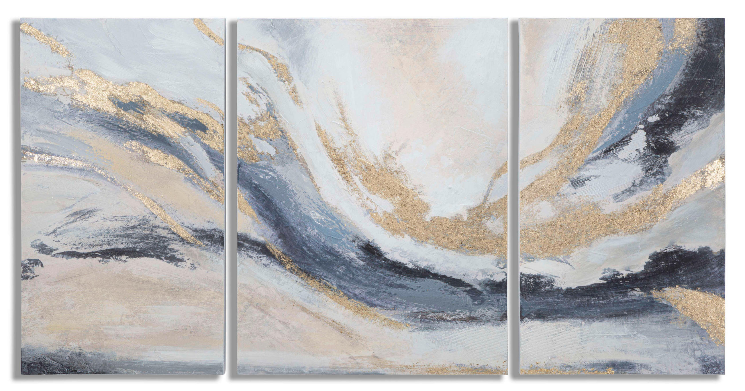 LEINWANDBILD Abstraktes Blau, Grau, Goldfarben  - Blau/Goldfarben, Basics, Holz/Textil (150/80/2.7cm)