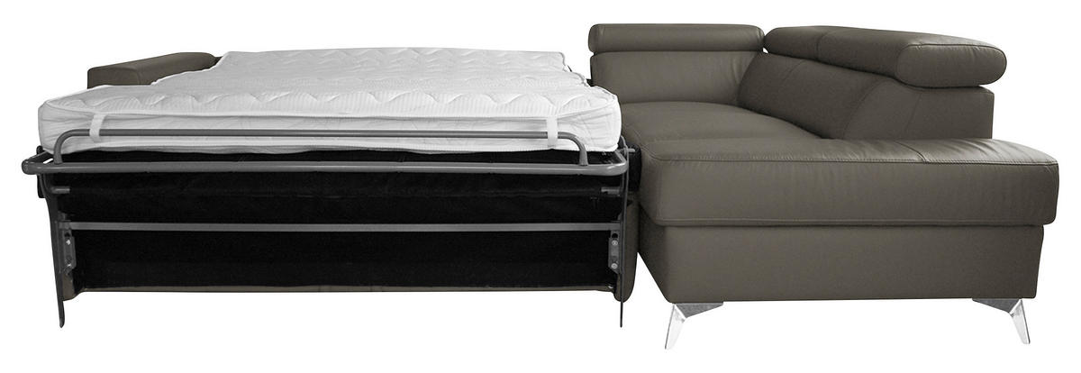 ECKSOFA Lederlook Echtleder Schlammfarben  - Chromfarben/Schlammfarben, Design, Leder/Textil (286/208cm) - Livetastic