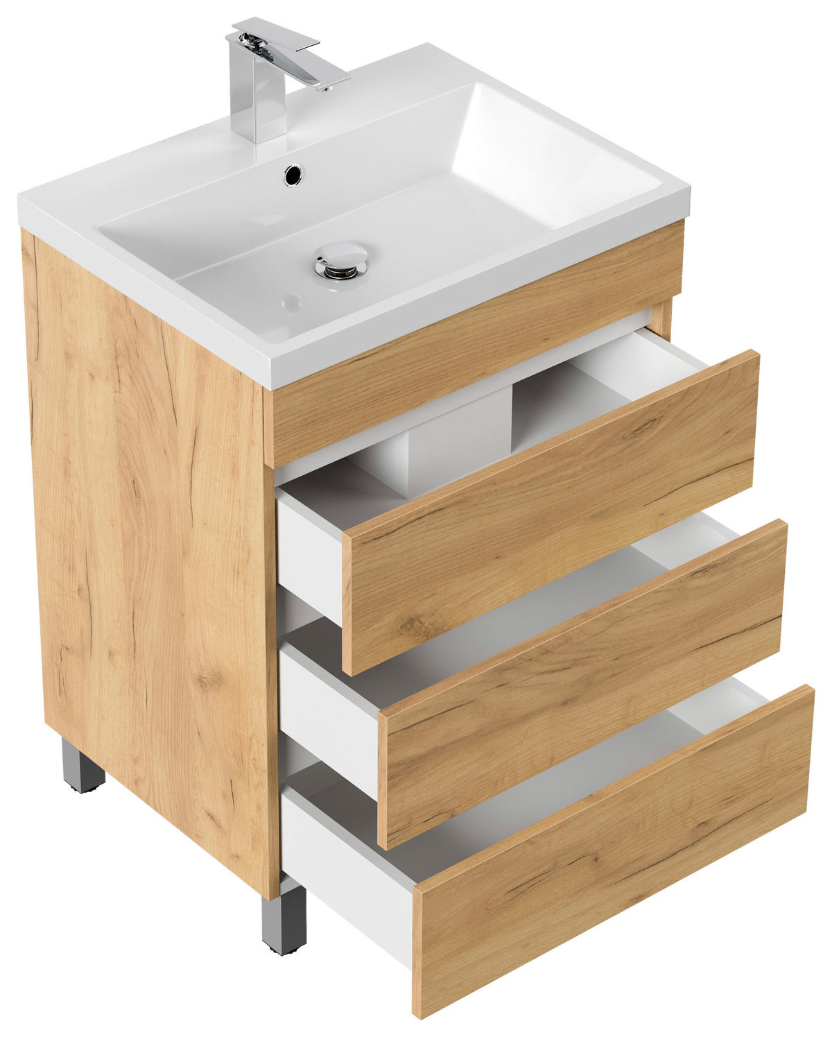 WASCHTISCHKOMBI 70 cm  - Eichefarben/Weiß, Basics, Holzwerkstoff/Stein (70cm) - MID.YOU