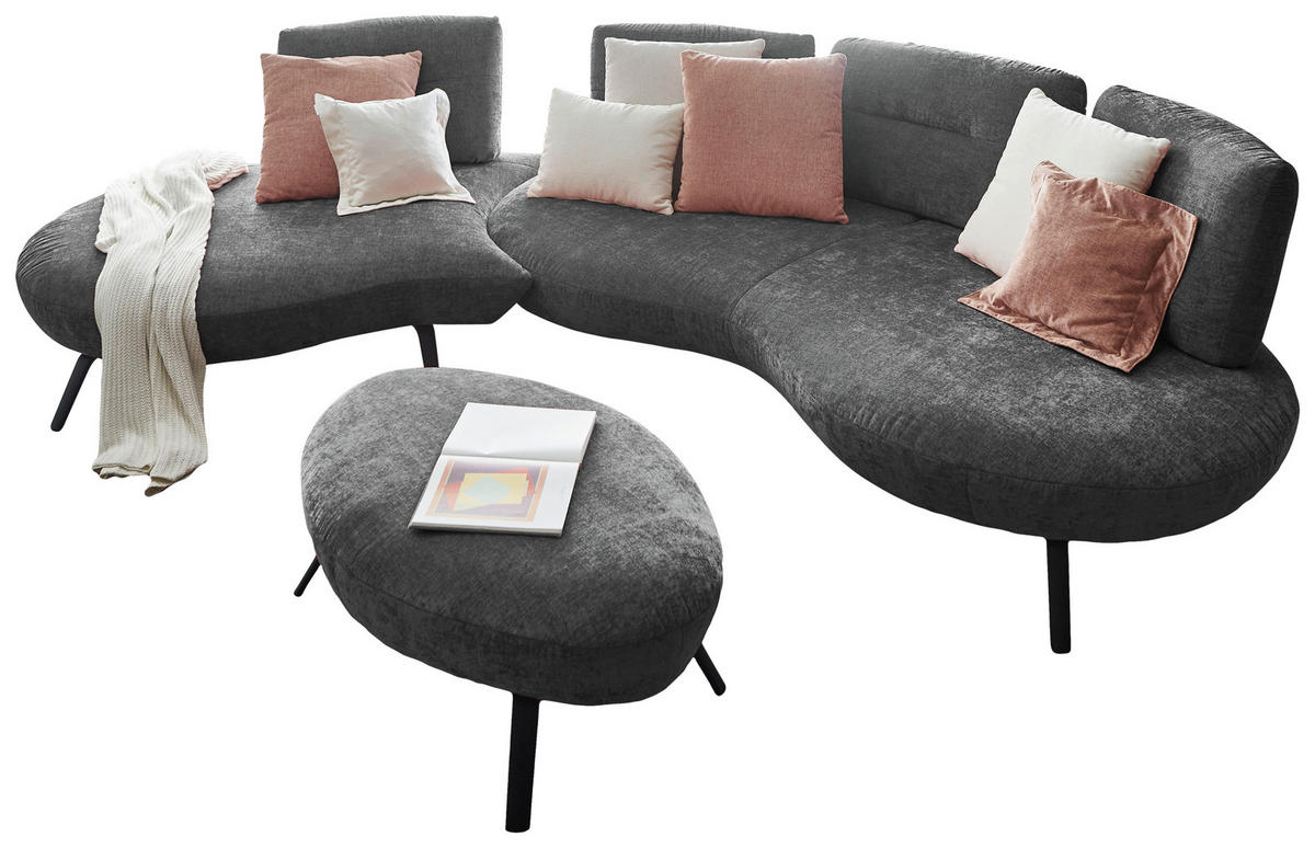 BIGSOFA Flachgewebe Anthrazit  - Anthrazit/Schwarz, Design, Textil/Metall (456/93/138cm) - Moderano