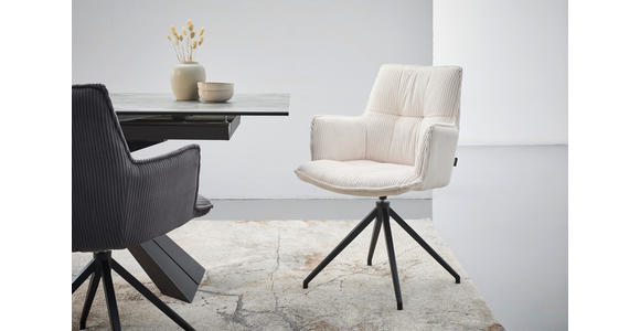 ARMLEHNSTUHL  Sitzfläche 360° drehbar, inklusive Armlehnen, automatische Rückholfunktion Cord  - Beige/Schwarz, Design, Textil/Metall (59/89,5/63cm) - Novel