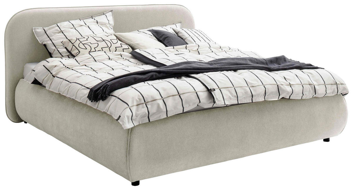 POLSTERBETT 180/200 cm,  in Beige, Lattenrost, Bettkasten,  - Birkefarben/Beige, Design, Holz/Textil (180/200cm) - Schöner Wohnen