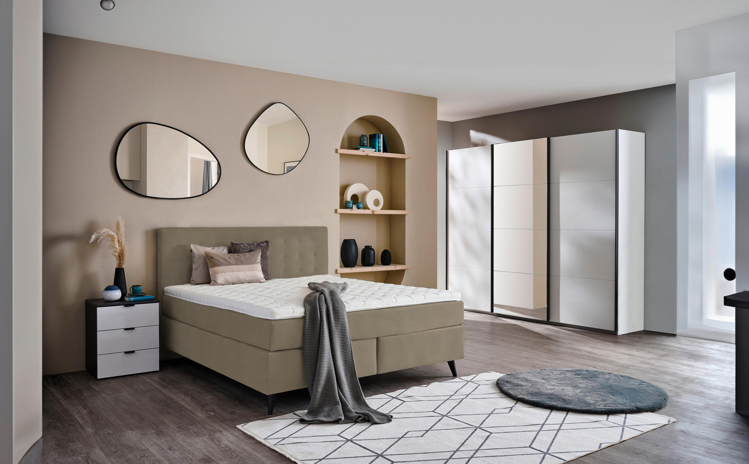 BOXSPRINGBETT 160/200 cm  in Graubraun  - Graubraun/Schwarz, KONVENTIONELL, Holz/Textil (160/200cm) - Voleo