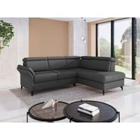 ECKSOFA GLENDALE E Dunkelgrau Flachgewebe Kopfteilverstellung  - Dunkelgrau/Schwarz, KONVENTIONELL, Textil/Metall (247/193cm) - Sit & More