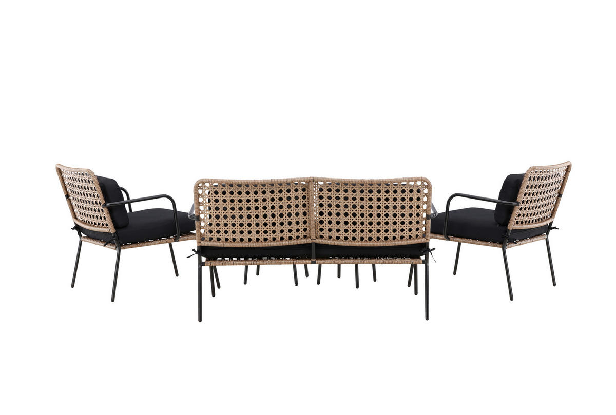 LOUNGEGARNITUR   Rattan Stahl  - Dunkelgrau/Schwarz, KONVENTIONELL, Naturmaterialien/Holz - Gardenson
