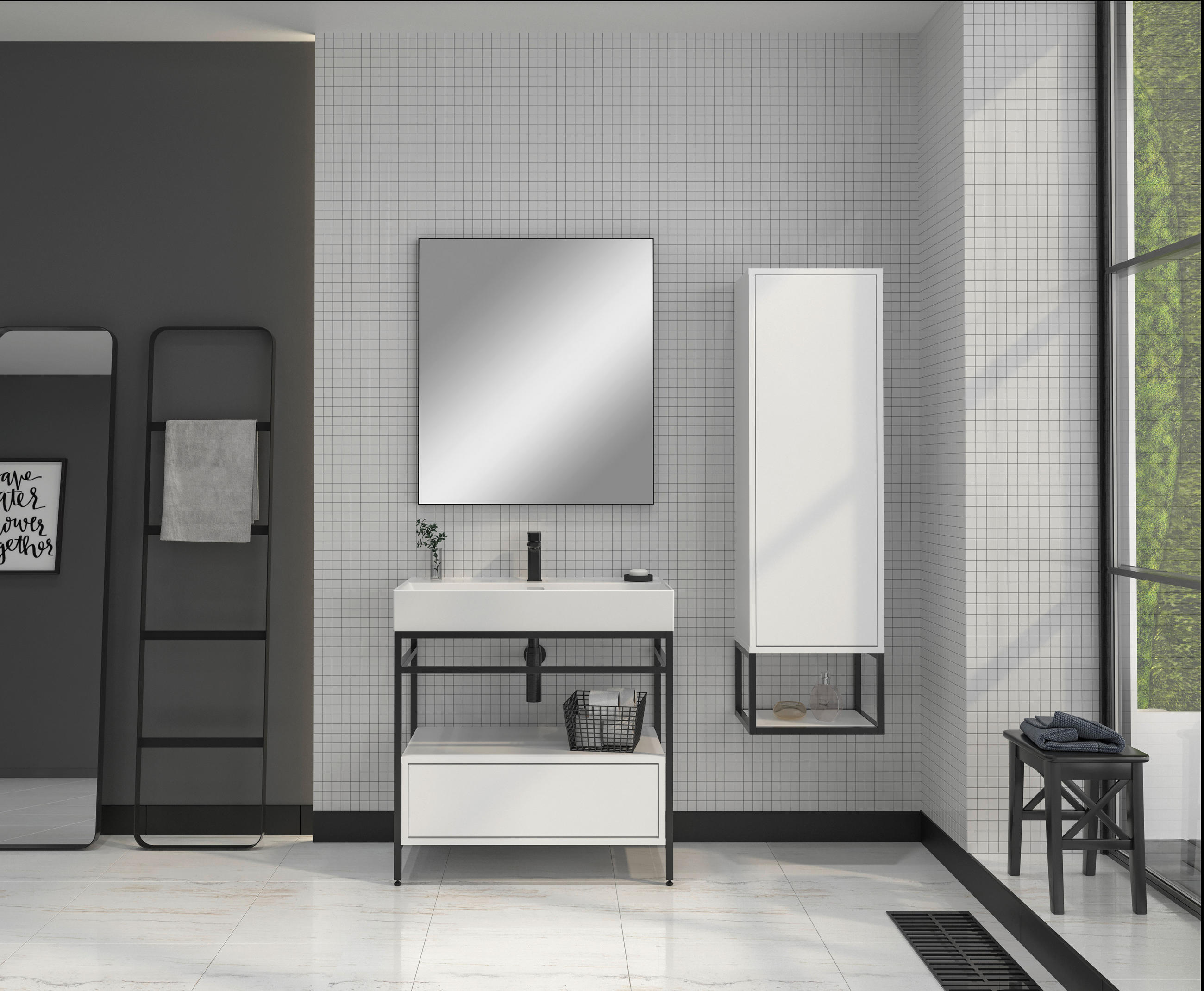 BADEZIMMER 3-teilig  in 80 cm  - Schwarz/Weiß, Design, Keramik/Holzwerkstoff (80cm) - Welnova