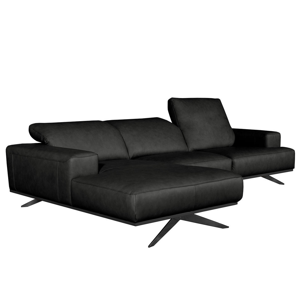 ECKSOFA  in Echtleder Schwarz  187/295 cm  - Schwarz, Design, Leder/Metall (187/295cm) - Livetastic