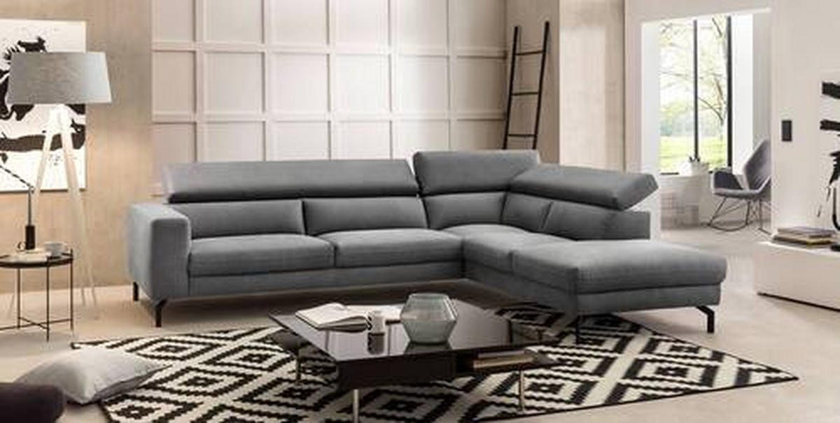 ECKSOFA in Mikrofaser Grau  - Schwarz/Grau, Modern, Textil/Metall (305/233cm) - Trendmanufaktur