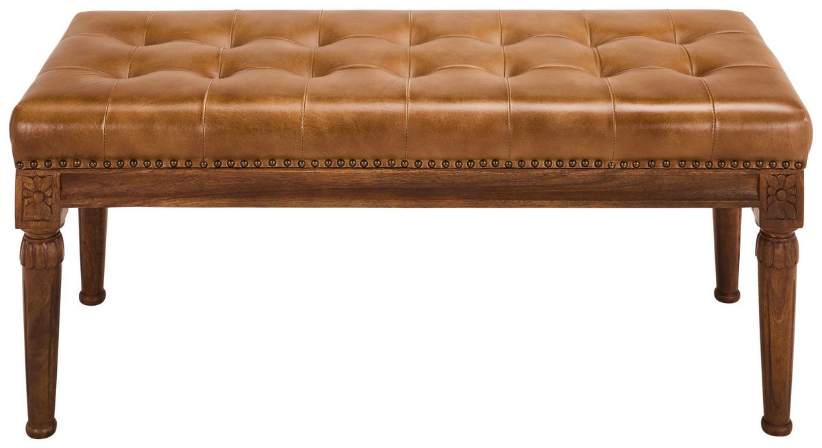 SITZBANK 110/45/45 cm Echtleder Braun, Walnussfarben Mangoholz massiv  - Walnussfarben/Braun, LIFESTYLE, Leder/Holz (110/45/45cm) - Landscape