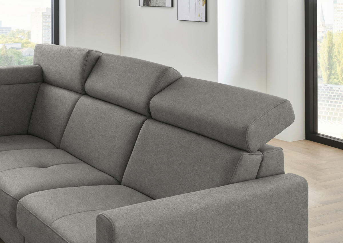 ECKSOFA Beldomo System in Flachgewebe Grau Kopfteilverstellung  214/276 cm  - Schwarz/Grau, KONVENTIONELL, Textil/Metall (214/276cm) - Beldomo System