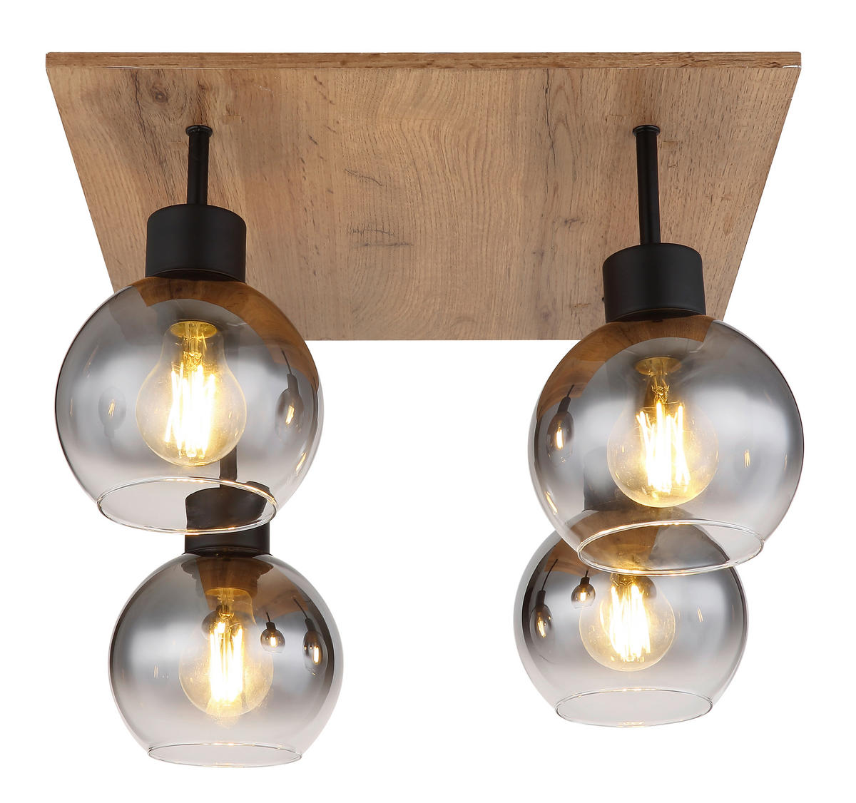 DECKENLEUCHTE    40/40/33,5 cm  - Schwarz/Braun, Natur, Glas/Holzwerkstoff (40/40/33,5cm) - Globo