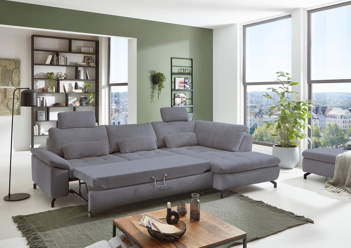 ECKSOFA in Cord, Velours Anthrazit  - Anthrazit/Schwarz, Design, Textil/Metall (291/197cm) - Beldomo Style