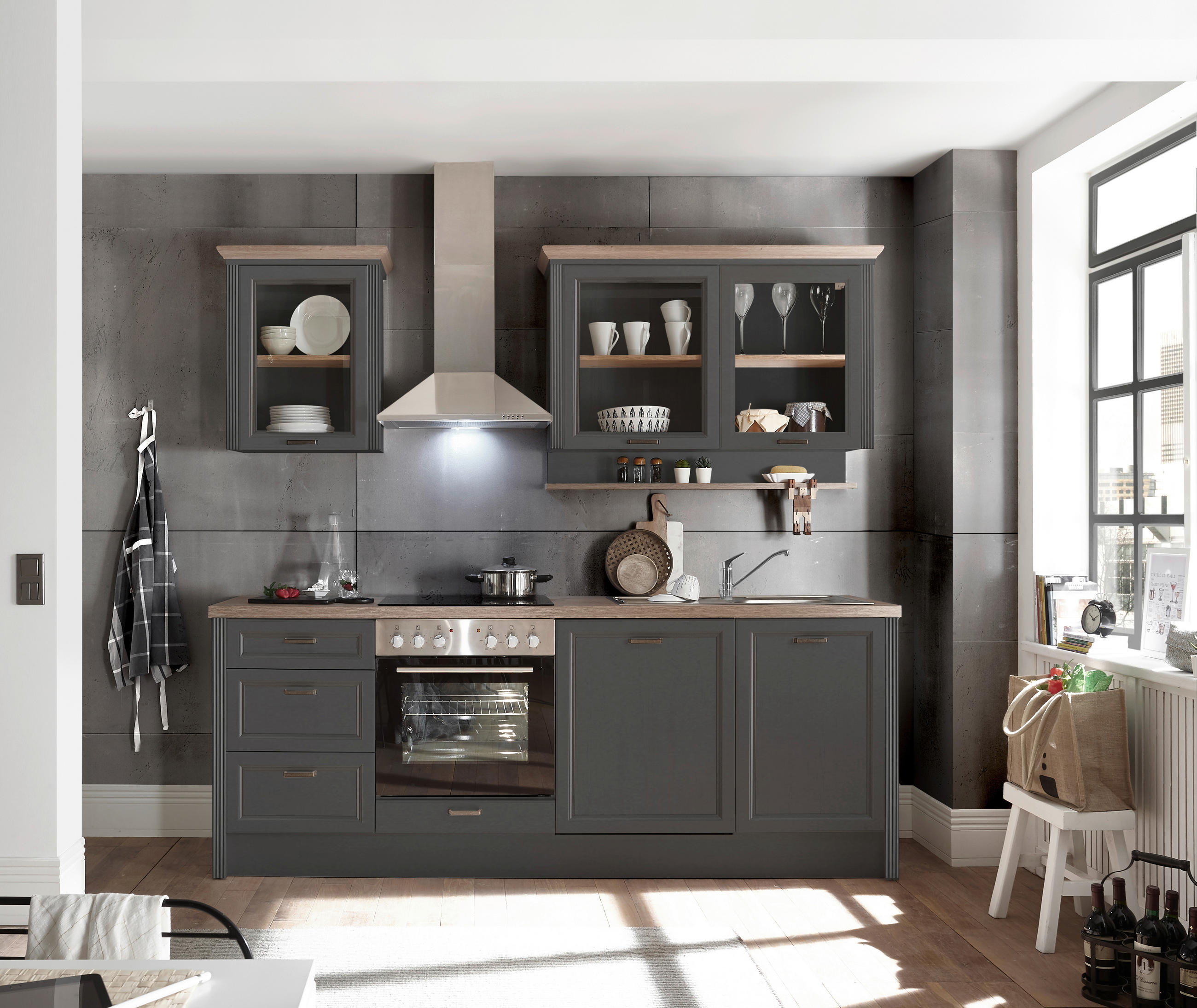 BLOK KUHINJA BEZ APARATA  antracit, hrast Artisan  - hrast Artisan/antracit, Konvencionalno, drvni materijal/metal (230/228/60cm) - Carryhome