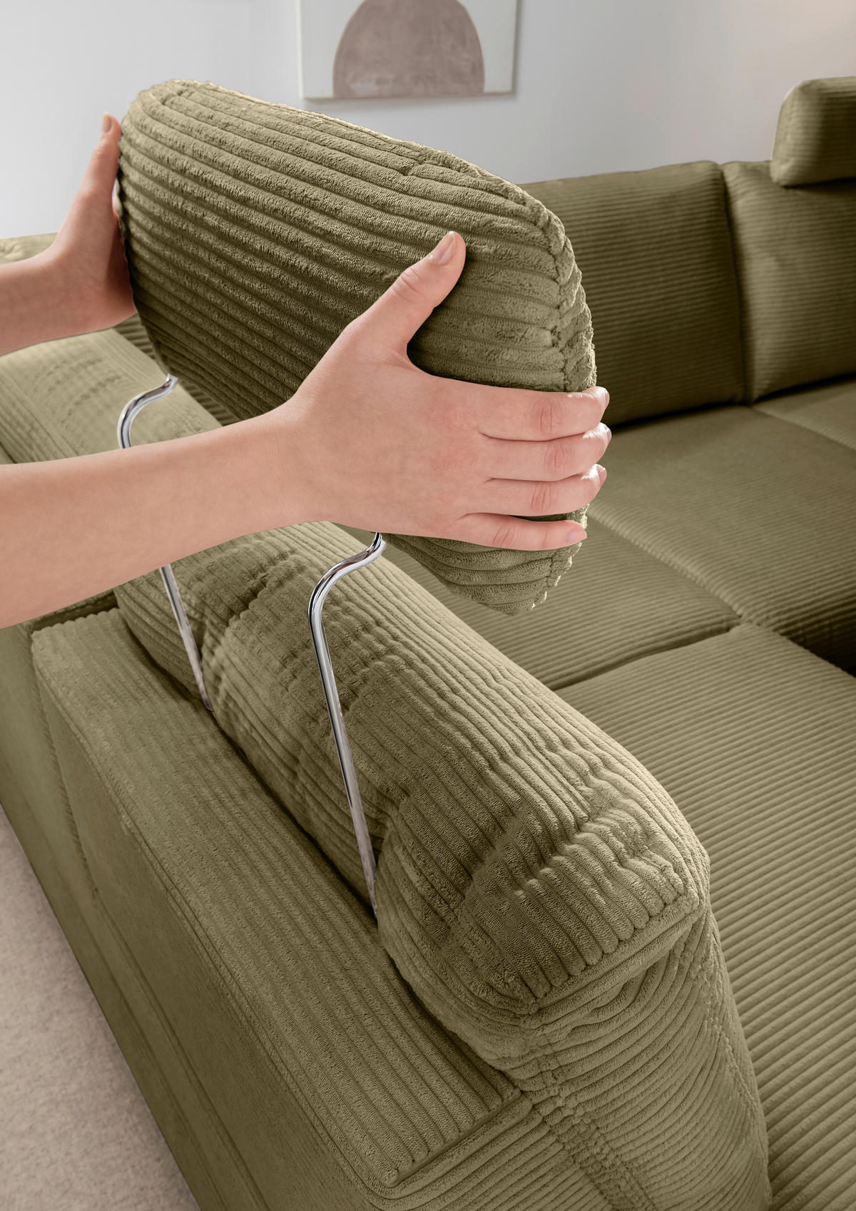 ECKSCHLAFSOFA in Cord Olivgrün  - Wildeiche/Olivgrün, MODERN, Holz/Textil (261/206cm) - Livetastic