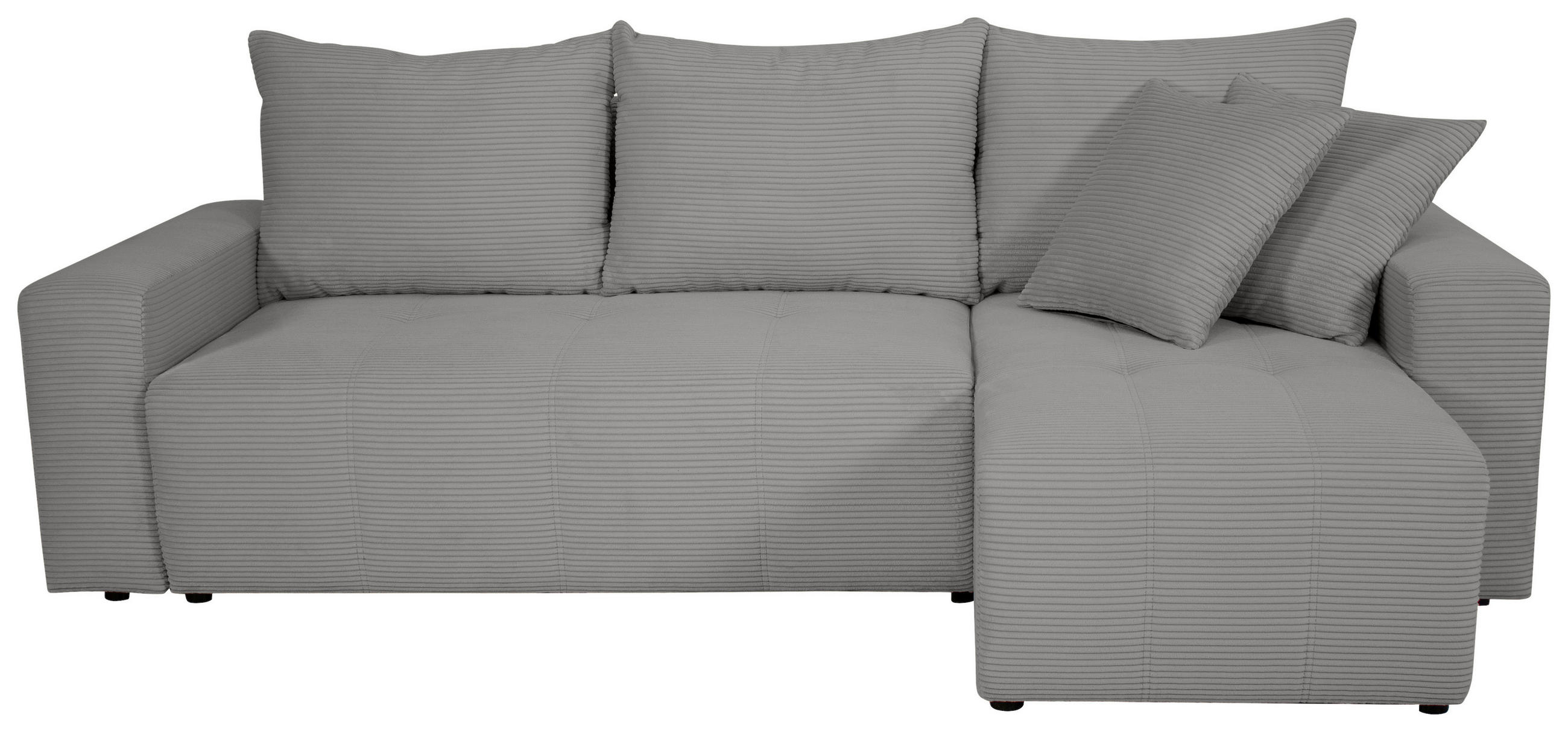 ECKSOFA inkl. Funktion Grau Cord Zierkissen, Bettkasten, Schlaffunktion  - Schwarz/Grau, Design, Kunststoff/Textil (248/146cm) - Xora
