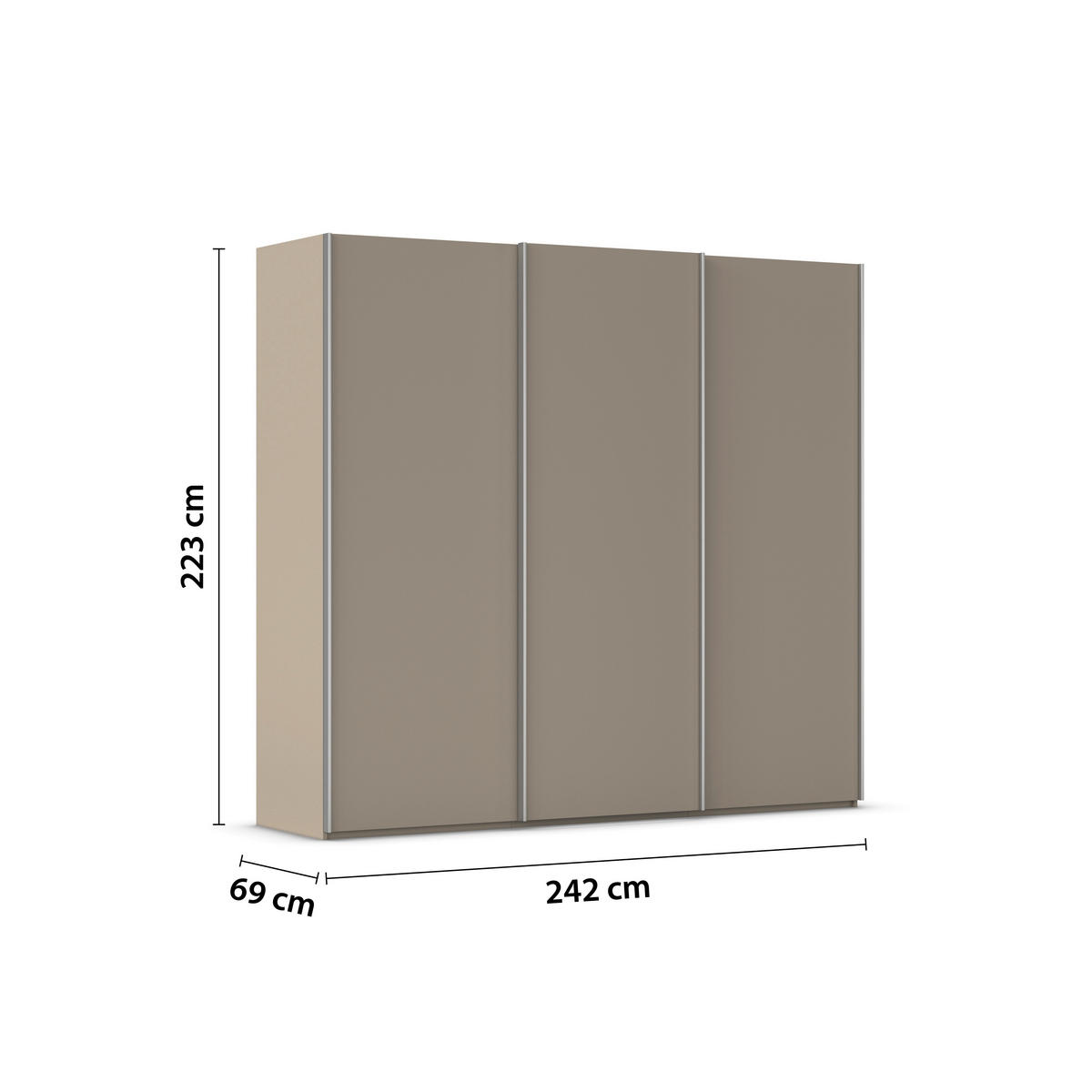 SCHWEBETÜRENSCHRANK 242/223/69 cm,  in Alufarben, Fango, 3 Tür(en)  - Fango/Alufarben, Basics, Holzwerkstoff/Metall (242/223/69cm) - Rauch Möbel