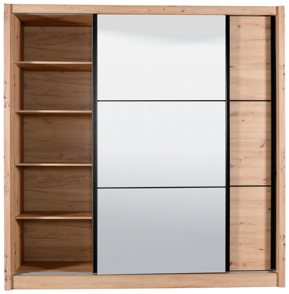 SCHIEBETÜRENSCHRANK 213/215,5/60 cm 2-türig Eiche Artisan  - Schwarz/Eiche Artisan, Basics, Glas/Holzwerkstoff (213/215,5/60cm) - Xora