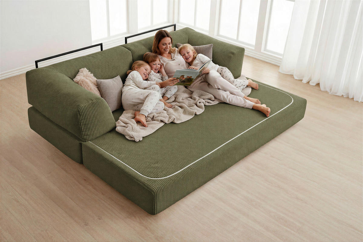 SCHLAFSOFA Cord Olivgrün  - Olivgrün, KONVENTIONELL, Textil/Metall (200/77/80cm) - Carryhome