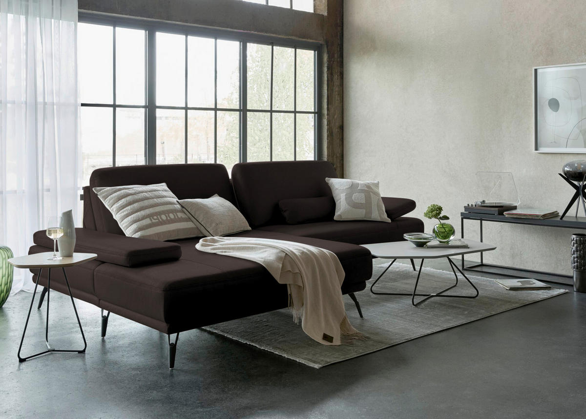 ECKSOFA JOOP! STUDIO in Echtleder Schwarzbraun  180/301 cm  - Schwarzbraun/Schwarz, KONVENTIONELL, Leder/Metall (180/301cm) - Joop!