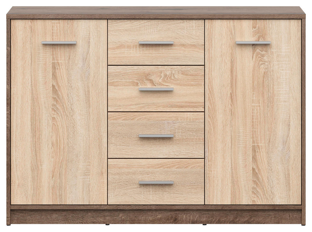 KOMMODE 118,5/84/34 cm  in Sonoma Eiche, Eichefarben  - Eichefarben/Silberfarben, Design, Holzwerkstoff/Kunststoff (118,5/84/34cm)