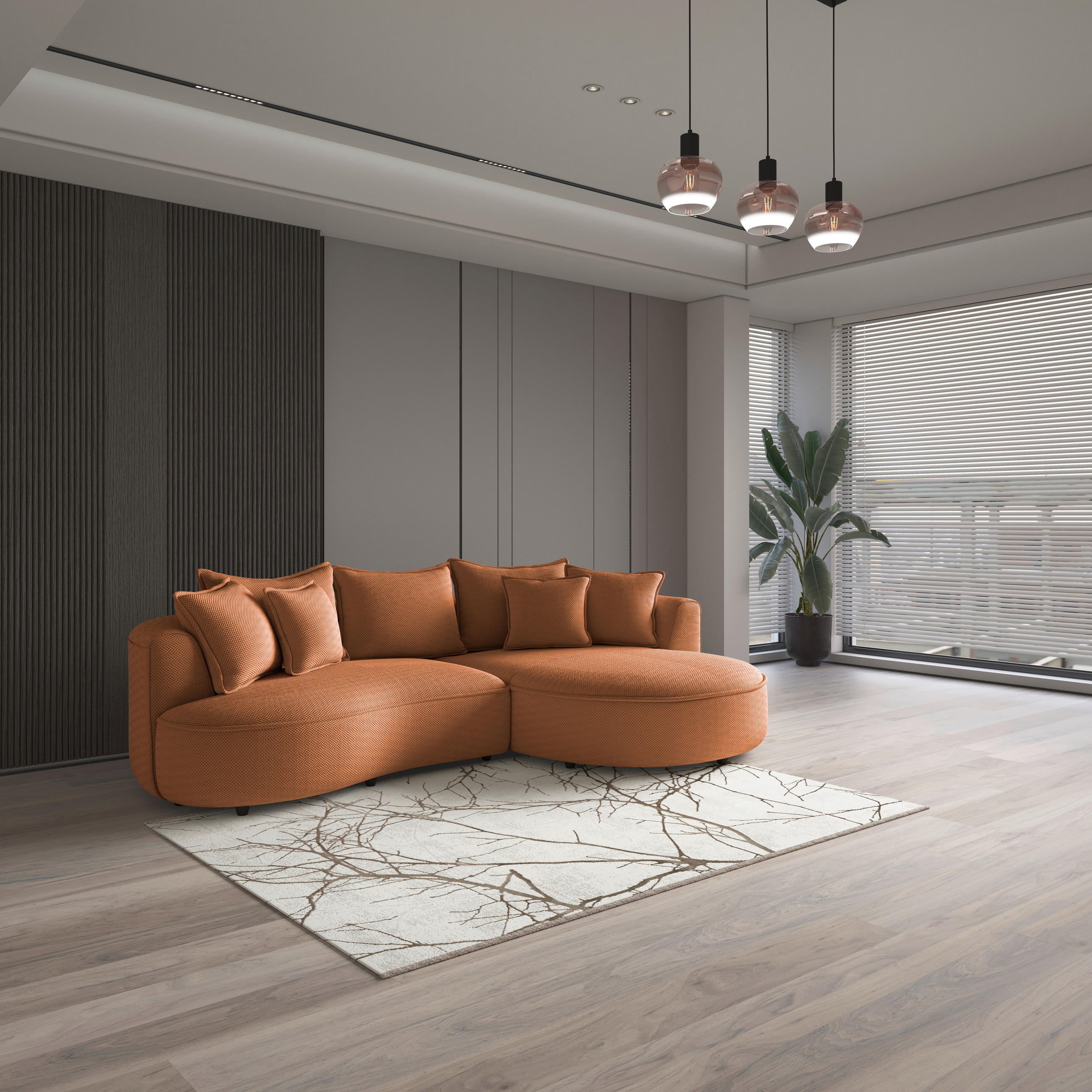 ECKSOFA in Velours, Struktur Terracotta  - Terracotta/Schwarz, Modern, Kunststoff/Textil (287/168cm) - Livetastic