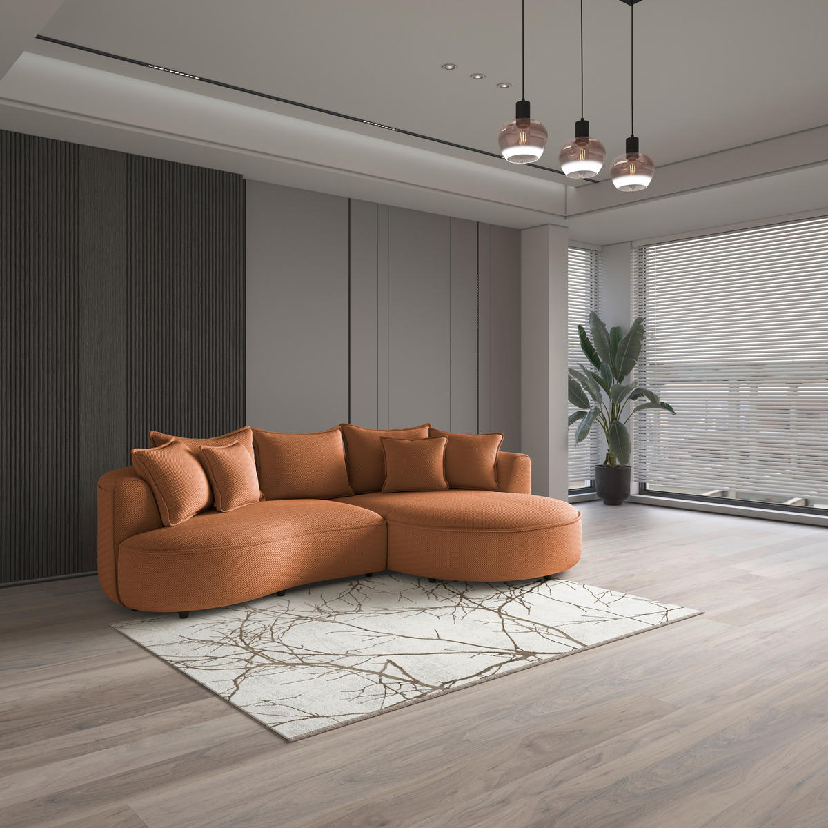 ECKSOFA in Velours, Struktur Terracotta  - Terracotta/Schwarz, Modern, Kunststoff/Textil (287/168cm) - Livetastic