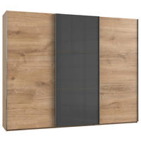 SCHWEBETÜRENSCHRANK 300/236/65 cm 3-türig Grau, Eichefarben  - Chromfarben/Eichefarben, MODERN, Holzwerkstoff (300/236/65cm) - MID.YOU