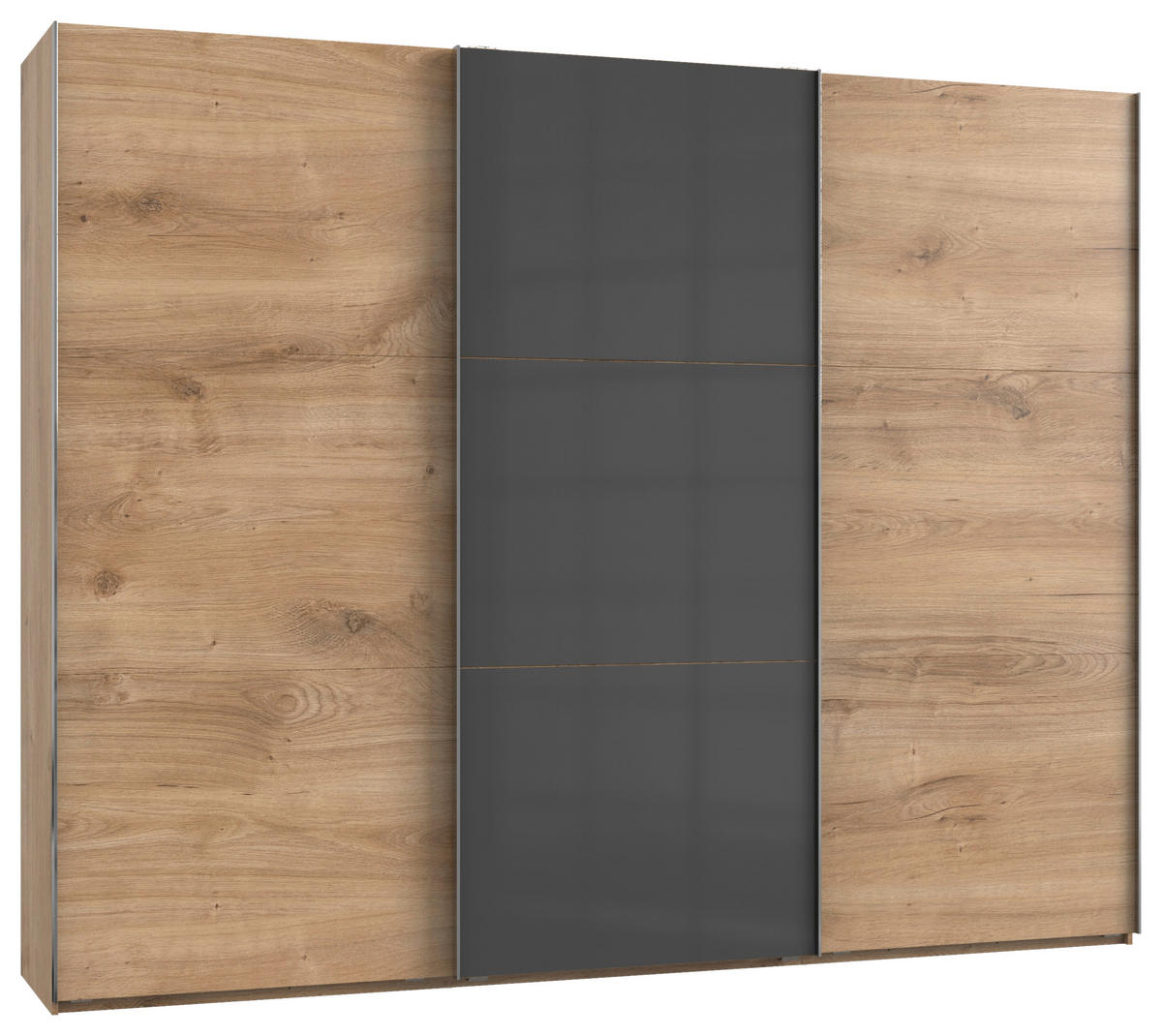 SCHWEBETÜRENSCHRANK 300/236/65 cm 3-türig Grau, Eichefarben  - Chromfarben/Eichefarben, MODERN, Holzwerkstoff (300/236/65cm) - MID.YOU