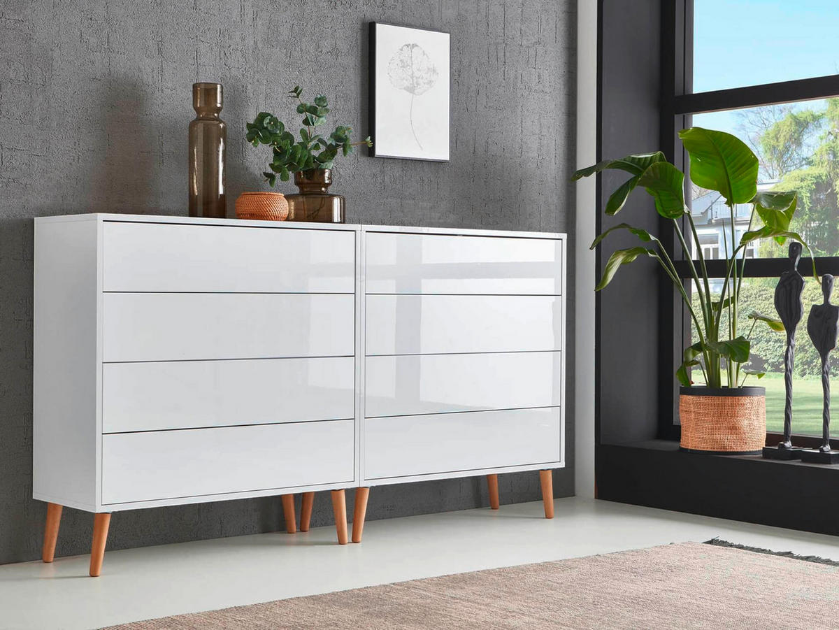 ŠIROKÁ KOMODA, vysoce lesklá bílá, bílá, 158/86/33 cm - bílá/dub artisan, Moderní, kompozitní dřevo (158/86/33cm) - MID.YOU