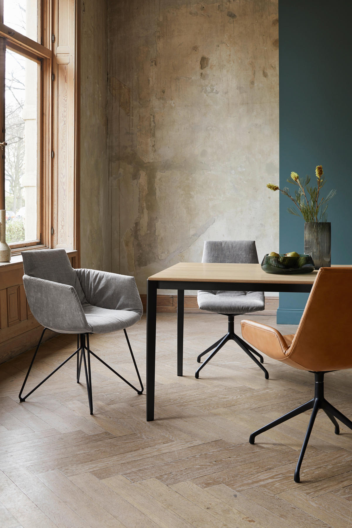 ESSTISCH in Holz, Metall 160-260/100/75 cm  - Eiche Bianco/Schwarz, Design, Holz/Metall (160-260/100/75cm) - TEAM 7