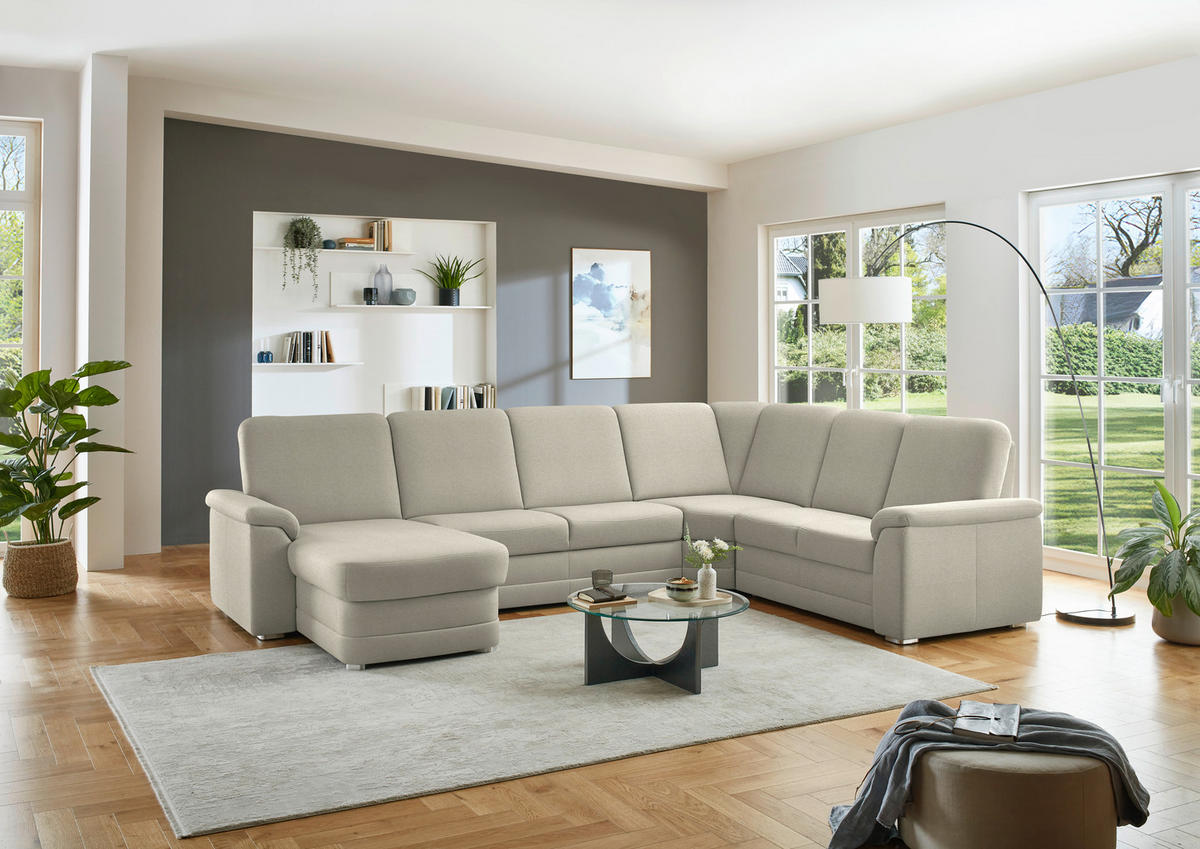 WOHNLANDSCHAFT  in Chenille Silberfarben  - Silberfarben/Alufarben, KONVENTIONELL, Holz/Textil (160/329/235cm) - Beldomo Comfort