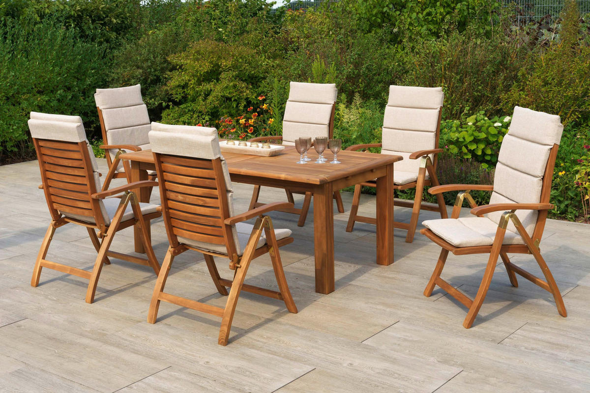 GARTENTISCHGRUPPE  - Beige/Akaziefarben, KONVENTIONELL, Holz/Textil - Gardenson